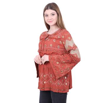 Red Embroidered Blended Cotton Top 2