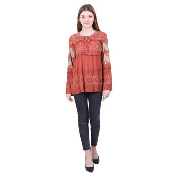 Red Embroidered Blended Cotton Top 3