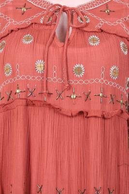 Red Embroidered Blended Cotton Top 5