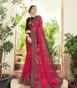 Pink embroidered georgette saree with blouse