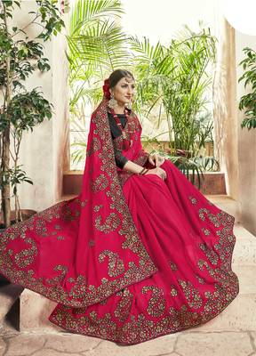 Pink embroidered georgette saree with blouse 2
