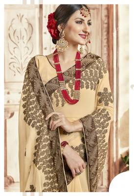 Cream embroidered georgette saree with blouse 2