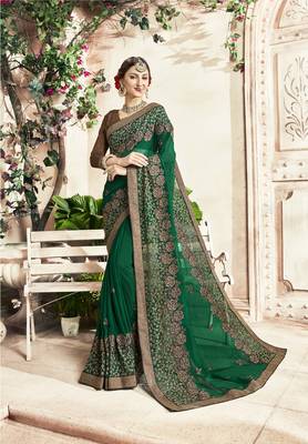 Green embroidered georgette saree with blouse 1