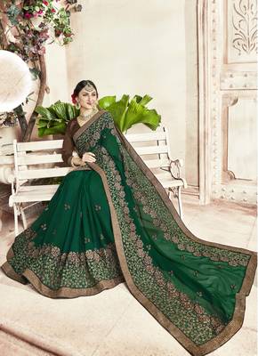 Green embroidered georgette saree with blouse 2