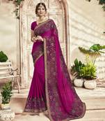 Rani pink embroidered georgette saree with blouse