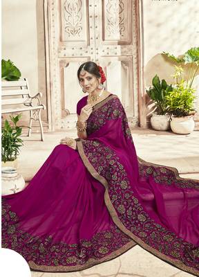 Rani pink embroidered georgette saree with blouse 2