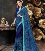 Blue embroidered georgette saree with blouse