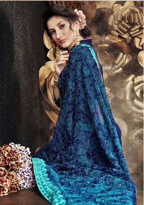 Blue embroidered georgette saree with blouse 2