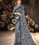 Grey embroidered georgette saree with blouse