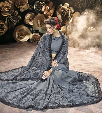 Grey embroidered georgette saree with blouse 2