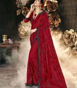 Red embroidered georgette saree with blouse