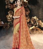 Cream embroidered georgette saree with blouse