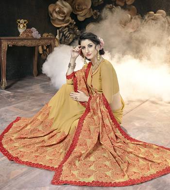 Cream embroidered georgette saree with blouse 2
