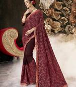 Maroon embroidered georgette saree with blouse