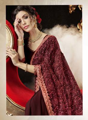 Maroon embroidered georgette saree with blouse 2