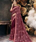Wine embroidered georgette saree with blouse