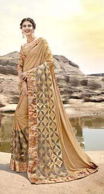 Beige embroidered fancy fabric saree with blouse 1
