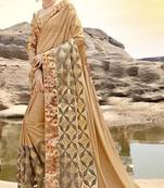 Beige embroidered fancy fabric saree with blouse