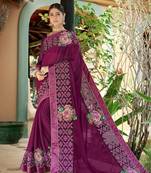 Wine embroidered fancy fabric saree with blouse