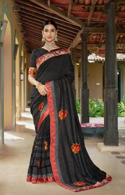 Black embroidered fancy fabric saree with blouse 1