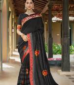 Black embroidered fancy fabric saree with blouse