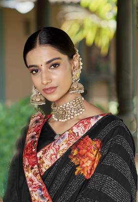 Black embroidered fancy fabric saree with blouse 2