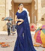 Blue embroidered georgette saree with blouse
