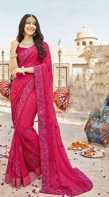 Pink embroidered georgette saree with blouse 1