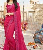 Pink embroidered georgette saree with blouse