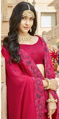 Pink embroidered georgette saree with blouse 2