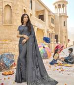 Grey embroidered georgette saree with blouse