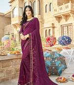 Violet embroidered georgette saree with blouse