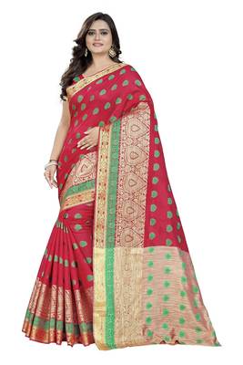 Pink Woven Cotton Saree With Blouse 1