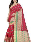 Pink Woven Cotton Saree With Blouse