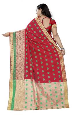 Pink Woven Cotton Saree With Blouse 2