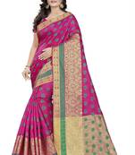 Pink Woven Cotton Saree With Blouse