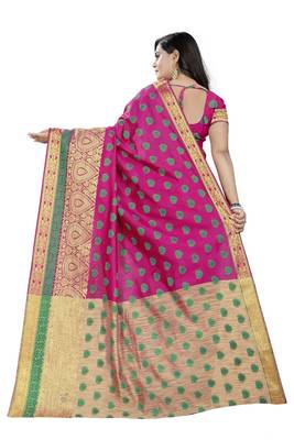 Pink Woven Cotton Saree With Blouse 2