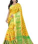 Yellow Woven Cotton Saree With Blouse