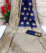 Navy blue woven banarasi saree with blouse