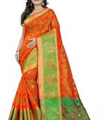 Orange Woven Cotton Saree With Blouse