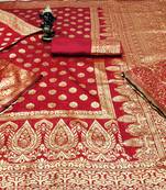 Red woven banarasi saree with blouse