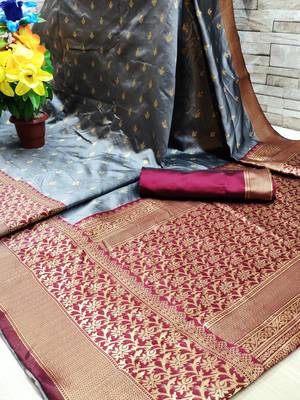 Multicolor woven banarasi saree with blouse 1