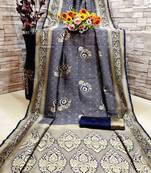 Navy blue woven banarasi saree with blouse