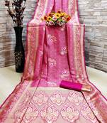 Rani pink woven banarasi saree with blouse