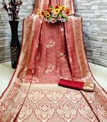 Red woven banarasi saree with blouse