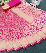 Pink woven banarasi saree with blouse