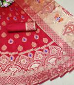 Red woven banarasi saree with blouse