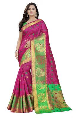 Pink Woven Cotton Silk Saree With Blouse 1