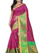 Pink Woven Cotton Silk Saree With Blouse