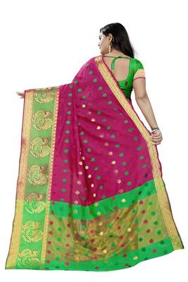 Pink Woven Cotton Silk Saree With Blouse 2